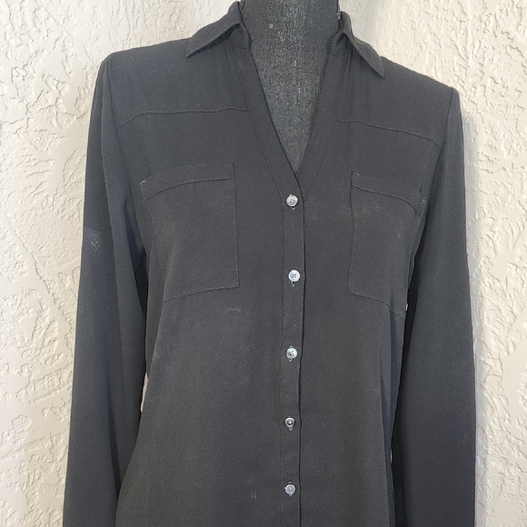 Express Black Long Sleeve Notched Collar Button Down Shirt - Picture 4 of 7
